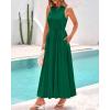 imageBTFBM 2025 Women Summer Vacation Dresses Sleeveless Crewneck Loose Beach Sundress Bubble Hem Tank Maxi Dress PocketsDark Green