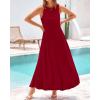 imageBTFBM 2025 Women Summer Vacation Dresses Sleeveless Crewneck Loose Beach Sundress Bubble Hem Tank Maxi Dress PocketsJujube Red