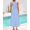 imageBTFBM 2025 Women Summer Vacation Dresses Sleeveless Crewneck Loose Beach Sundress Bubble Hem Tank Maxi Dress PocketsLight Blue