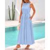 imageBTFBM 2025 Women Summer Vacation Dresses Sleeveless Crewneck Loose Beach Sundress Bubble Hem Tank Maxi Dress PocketsLight Blue