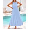 imageBTFBM 2025 Women Summer Vacation Dresses Sleeveless Crewneck Loose Beach Sundress Bubble Hem Tank Maxi Dress PocketsLight Blue