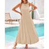 imageBTFBM 2025 Women Summer Vacation Dresses Sleeveless Crewneck Loose Beach Sundress Bubble Hem Tank Maxi Dress PocketsLight Khaki