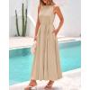 imageBTFBM 2025 Women Summer Vacation Dresses Sleeveless Crewneck Loose Beach Sundress Bubble Hem Tank Maxi Dress PocketsLight Khaki