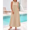 imageBTFBM 2025 Women Summer Vacation Dresses Sleeveless Crewneck Loose Beach Sundress Bubble Hem Tank Maxi Dress PocketsLight Khaki