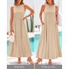 imageBTFBM 2025 Women Summer Vacation Dresses Sleeveless Crewneck Loose Beach Sundress Bubble Hem Tank Maxi Dress PocketsLight Khaki