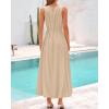 imageBTFBM 2025 Women Summer Vacation Dresses Sleeveless Crewneck Loose Beach Sundress Bubble Hem Tank Maxi Dress PocketsLight Khaki