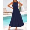 imageBTFBM 2025 Women Summer Vacation Dresses Sleeveless Crewneck Loose Beach Sundress Bubble Hem Tank Maxi Dress PocketsNavy