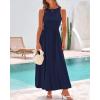 imageBTFBM 2025 Women Summer Vacation Dresses Sleeveless Crewneck Loose Beach Sundress Bubble Hem Tank Maxi Dress PocketsNavy