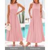 imageBTFBM 2025 Women Summer Vacation Dresses Sleeveless Crewneck Loose Beach Sundress Bubble Hem Tank Maxi Dress PocketsPink