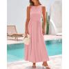 imageBTFBM 2025 Women Summer Vacation Dresses Sleeveless Crewneck Loose Beach Sundress Bubble Hem Tank Maxi Dress PocketsPink