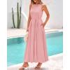 imageBTFBM 2025 Women Summer Vacation Dresses Sleeveless Crewneck Loose Beach Sundress Bubble Hem Tank Maxi Dress PocketsPink