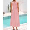 imageBTFBM 2025 Women Summer Vacation Dresses Sleeveless Crewneck Loose Beach Sundress Bubble Hem Tank Maxi Dress PocketsPink