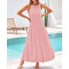 imageBTFBM 2025 Women Summer Vacation Dresses Sleeveless Crewneck Loose Beach Sundress Bubble Hem Tank Maxi Dress PocketsPink