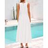 imageBTFBM 2025 Women Summer Vacation Dresses Sleeveless Crewneck Loose Beach Sundress Bubble Hem Tank Maxi Dress PocketsWhite