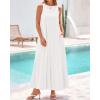 imageBTFBM 2025 Women Summer Vacation Dresses Sleeveless Crewneck Loose Beach Sundress Bubble Hem Tank Maxi Dress PocketsWhite
