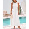 imageBTFBM 2025 Women Summer Vacation Dresses Sleeveless Crewneck Loose Beach Sundress Bubble Hem Tank Maxi Dress PocketsWhite