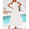 imageBTFBM 2025 Women Summer Vacation Dresses Sleeveless Crewneck Loose Beach Sundress Bubble Hem Tank Maxi Dress PocketsWhite