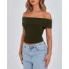 imageBTFBM Spring Summer Off The Shoulder Tops for Women Trendy 2025 Short Sleeve Shirts Knit Stretchy Slim Fit Going Out TopArmy Green
