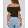 imageBTFBM Spring Summer Off The Shoulder Tops for Women Trendy 2025 Short Sleeve Shirts Knit Stretchy Slim Fit Going Out TopArmy Green