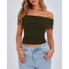 imageBTFBM Spring Summer Off The Shoulder Tops for Women Trendy 2025 Short Sleeve Shirts Knit Stretchy Slim Fit Going Out TopArmy Green