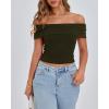 imageBTFBM Spring Summer Off The Shoulder Tops for Women Trendy 2025 Short Sleeve Shirts Knit Stretchy Slim Fit Going Out TopArmy Green