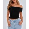 imageBTFBM Spring Summer Off The Shoulder Tops for Women Trendy 2025 Short Sleeve Shirts Knit Stretchy Slim Fit Going Out TopBlack