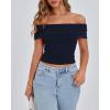 imageBTFBM Spring Summer Off The Shoulder Tops for Women Trendy 2025 Short Sleeve Shirts Knit Stretchy Slim Fit Going Out TopNavy