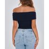 imageBTFBM Spring Summer Off The Shoulder Tops for Women Trendy 2025 Short Sleeve Shirts Knit Stretchy Slim Fit Going Out TopNavy