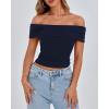 imageBTFBM Spring Summer Off The Shoulder Tops for Women Trendy 2025 Short Sleeve Shirts Knit Stretchy Slim Fit Going Out TopNavy