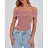 imageBTFBM Spring Summer Off The Shoulder Tops for Women Trendy 2025 Short Sleeve Shirts Knit Stretchy Slim Fit Going Out TopPink