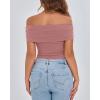 imageBTFBM Spring Summer Off The Shoulder Tops for Women Trendy 2025 Short Sleeve Shirts Knit Stretchy Slim Fit Going Out TopPink