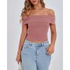 imageBTFBM Spring Summer Off The Shoulder Tops for Women Trendy 2025 Short Sleeve Shirts Knit Stretchy Slim Fit Going Out TopPink
