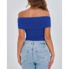 imageBTFBM Spring Summer Off The Shoulder Tops for Women Trendy 2025 Short Sleeve Shirts Knit Stretchy Slim Fit Going Out TopRoyal Blue