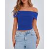 imageBTFBM Spring Summer Off The Shoulder Tops for Women Trendy 2025 Short Sleeve Shirts Knit Stretchy Slim Fit Going Out TopRoyal Blue