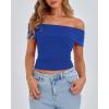 imageBTFBM Spring Summer Off The Shoulder Tops for Women Trendy 2025 Short Sleeve Shirts Knit Stretchy Slim Fit Going Out TopRoyal Blue