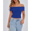 imageBTFBM Spring Summer Off The Shoulder Tops for Women Trendy 2025 Short Sleeve Shirts Knit Stretchy Slim Fit Going Out TopRoyal Blue