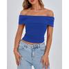 imageBTFBM Spring Summer Off The Shoulder Tops for Women Trendy 2025 Short Sleeve Shirts Knit Stretchy Slim Fit Going Out TopRoyal Blue