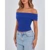 imageBTFBM Spring Summer Off The Shoulder Tops for Women Trendy 2025 Short Sleeve Shirts Knit Stretchy Slim Fit Going Out TopRoyal Blue