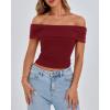 imageBTFBM Spring Summer Off The Shoulder Tops for Women Trendy 2025 Short Sleeve Shirts Knit Stretchy Slim Fit Going Out TopWine Red