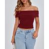 imageBTFBM Spring Summer Off The Shoulder Tops for Women Trendy 2025 Short Sleeve Shirts Knit Stretchy Slim Fit Going Out TopWine Red