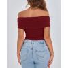 imageBTFBM Spring Summer Off The Shoulder Tops for Women Trendy 2025 Short Sleeve Shirts Knit Stretchy Slim Fit Going Out TopWine Red