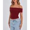 imageBTFBM Spring Summer Off The Shoulder Tops for Women Trendy 2025 Short Sleeve Shirts Knit Stretchy Slim Fit Going Out TopWine Red