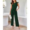 imageBTFBM Women Jumpsuits Crew Neck Ruffle Cap Sleeve Belted High Waist Wide Leg Romper with Pockets One Piece Casual OutfitsDark Green