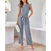imageBTFBM Women Jumpsuits Crew Neck Ruffle Cap Sleeve Belted High Waist Wide Leg Romper with Pockets One Piece Casual OutfitsGrey