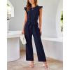 imageBTFBM Women Jumpsuits Crew Neck Ruffle Cap Sleeve Belted High Waist Wide Leg Romper with Pockets One Piece Casual OutfitsNavy