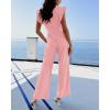 imageBTFBM Women Jumpsuits Crew Neck Ruffle Cap Sleeve Belted High Waist Wide Leg Romper with Pockets One Piece Casual OutfitsPink