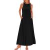 imageBTFBM 2025 Women Summer Vacation Dresses Sleeveless Crewneck Loose Beach Sundress Bubble Hem Tank Maxi Dress PocketsBlack