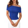 imageBTFBM Spring Summer Off The Shoulder Tops for Women Trendy 2025 Short Sleeve Shirts Knit Stretchy Slim Fit Going Out TopRoyal Blue