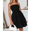 imageBTFBM 2025 Womens Summer Smocked Tube Dress Off Shoulder Strapless Casual Sundress Tiered Mini Beach Vacation DressesBlack