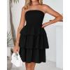 imageBTFBM 2025 Womens Summer Smocked Tube Dress Off Shoulder Strapless Casual Sundress Tiered Mini Beach Vacation DressesBlack